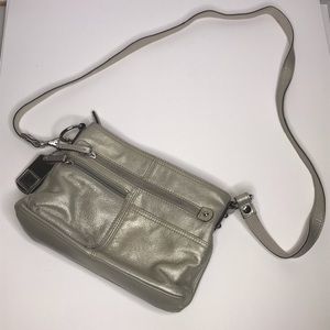 Tignanello Silver Metallic Leather Crossbody Purse
